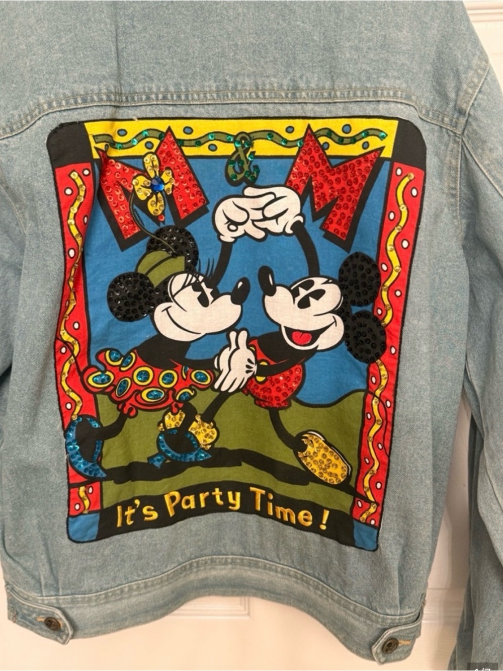 Disney Blue Jean Jacket with Colorful Mickey & Minnie Back Patch - Picture 3 of 4